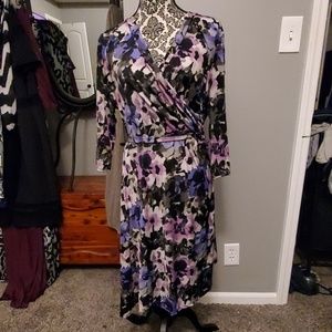 Purple faux wrap dress with sash